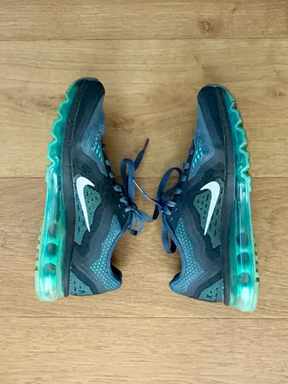 Nike Air Max 2014 Women 8.5 Hyper Turquoise Black Dark Grey Knit Running Sneaker - Picture 3 of 10